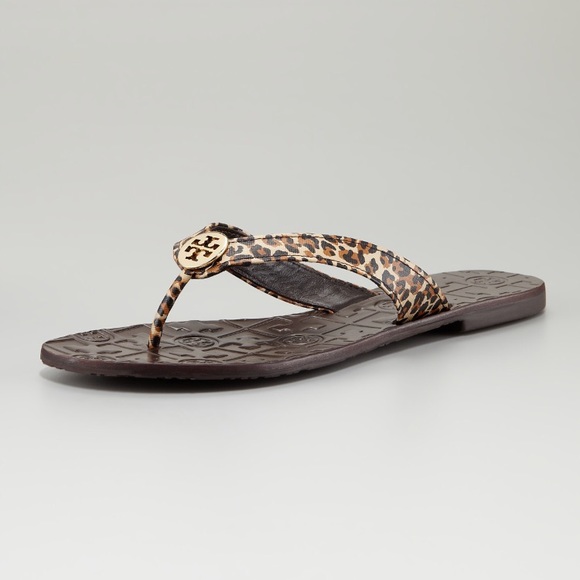 tory burch flip flops leopard